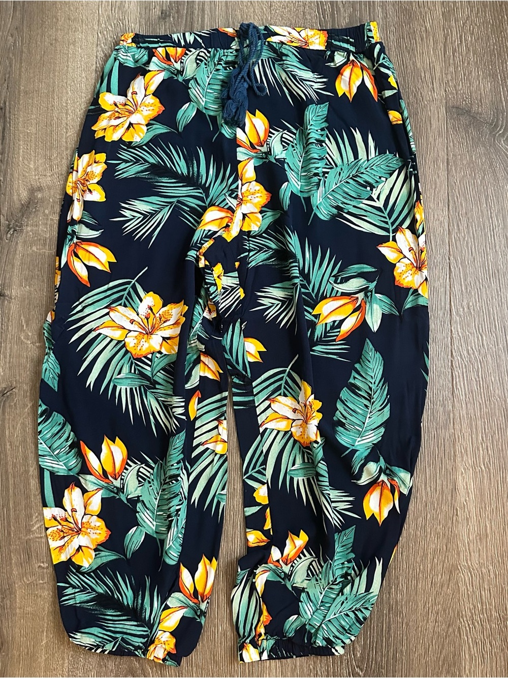 Tropical Print Jogger Style Pants Size L